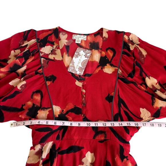 Band of the Free Dolly Red Floral Print Puff Sleeve Mini Dress Women’s Medium - Picture 4 of 8